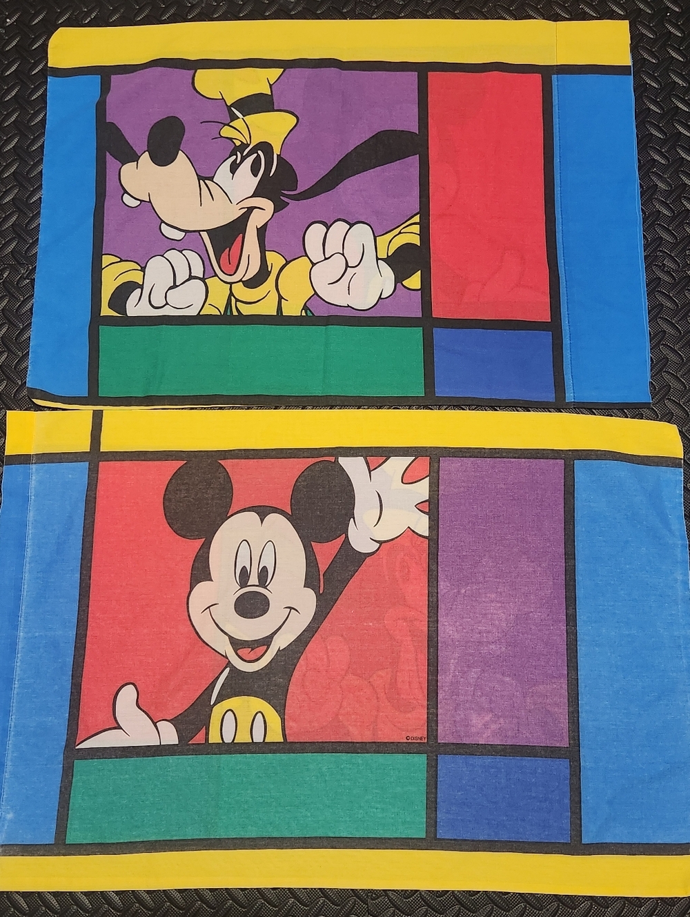 Vintage 90s Disney Mickey & Goofy Pillowcases Set of 2 Reversible Color Block